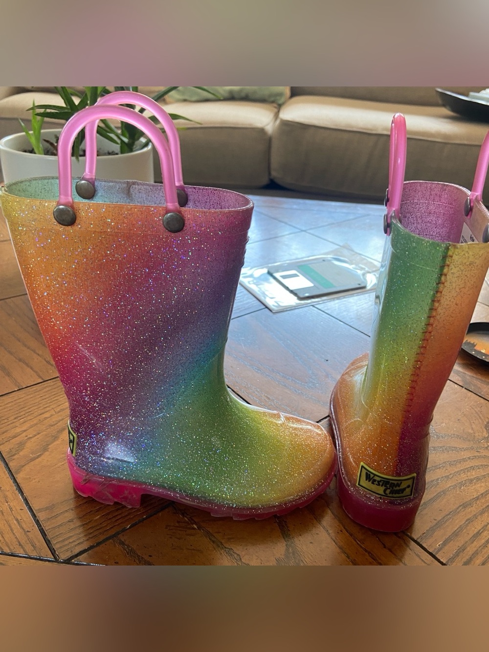 Westport Kids Rainbow Glitter Rain & Snow Boots - Pink Handles